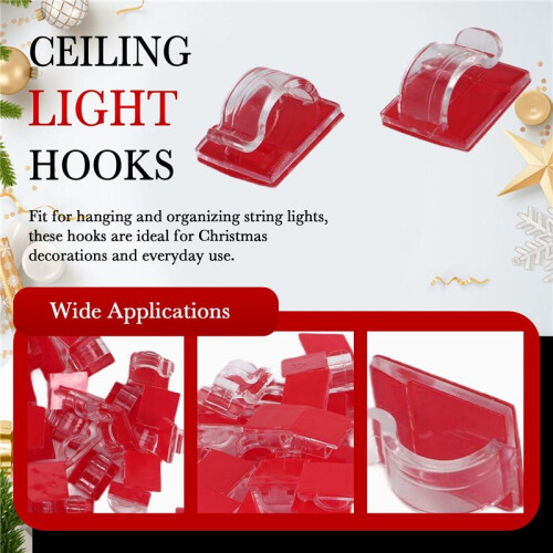 Hooks for Outdoor String Lights Clips 50 Pack Clips Clear Light Hook with 50 Waterproof Adhesive Backing for Lamp 2