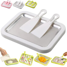 Rolled Ice Cream Maker Kit with Instant Freeze Plate and 2 Scrapers for DIY Homemade Desserts