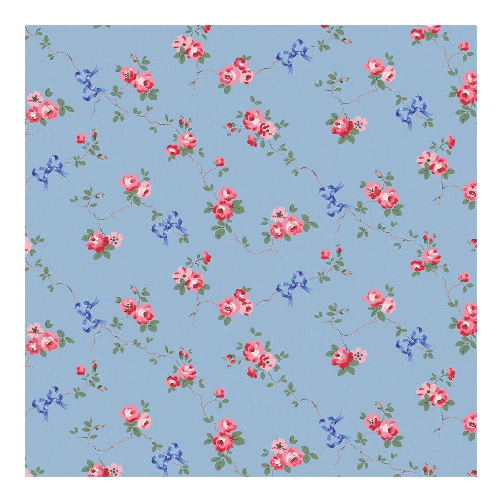 Cath Kidston Rose & Bows Blue Floral Wallpaper 5011583629675