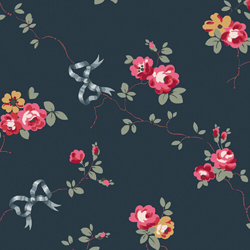 Cath Kidston Rose & Bows Navy Floral Wallpaper 2