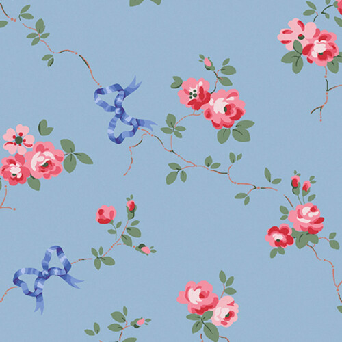 Cath Kidston Rose & Bows Blue Floral Wallpaper 2