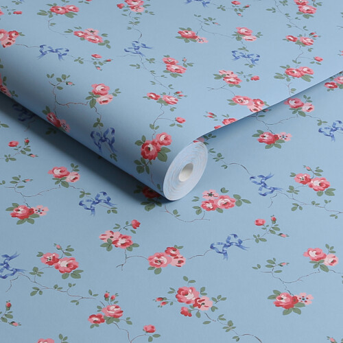 Cath Kidston Rose & Bows Blue Floral Wallpaper 1