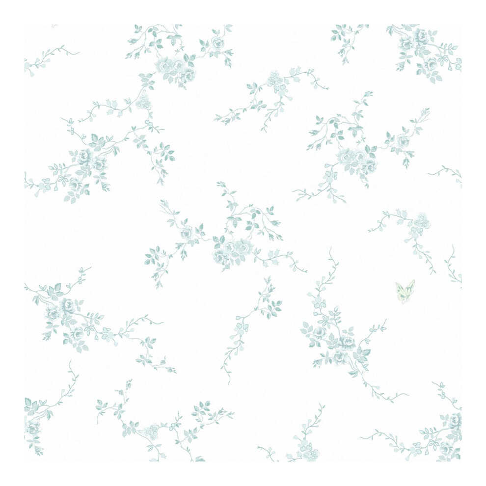 Shabby Chic By Rachel Ashwell Butterflies Duck Egg Floral Wallpaper 5011583624847