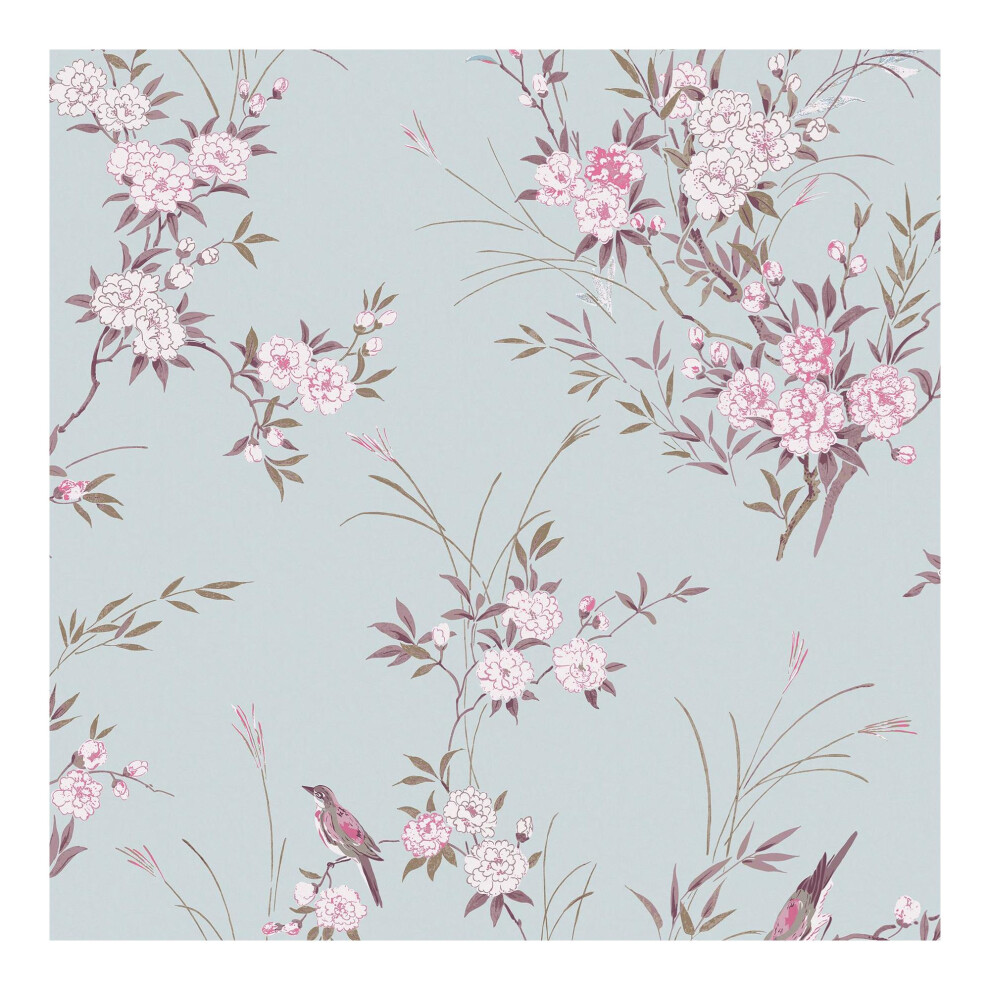 Shabby Chic By Rachel Ashwell Bird Chinoiserie Blue Floral Wallpaper 5011583625172