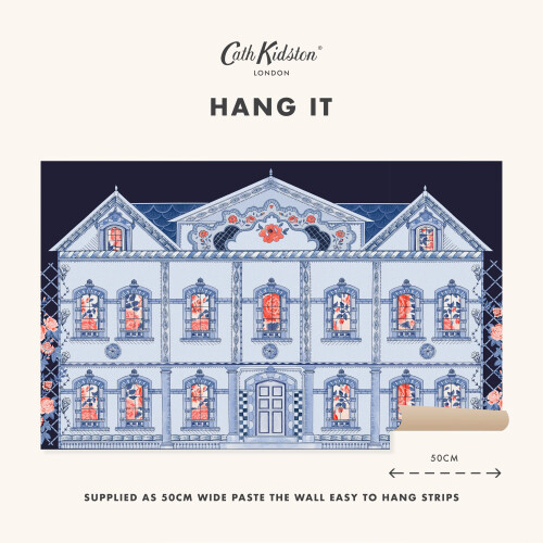 Cath Kidston Doll House Navy Fixed Size Mural | Wallpaper Roll 1