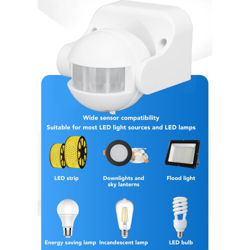 Wall Mounted Outdoor Motion Sensor Light with Dusk to Dawn PIR, 180 Detection, Adjustable Timer, White 1