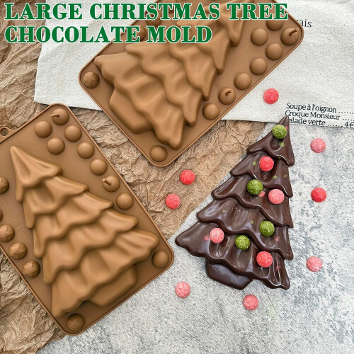 2 Pack Large Christmas Tree Silicone Mold 3D Design for Baking Chocolate Candy Soap Candle 2
