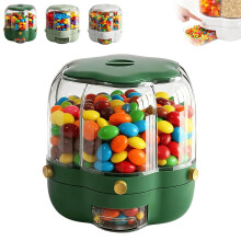Candy Dispenser 360 Rotating with Six Airtight Compartments, OnePress Snack Organizer Dark Green Small