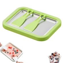 Rolled Ice Cream Maker Kit with Freeze Plate and Scrapers for DIY Frozen Desserts at Home (Green)