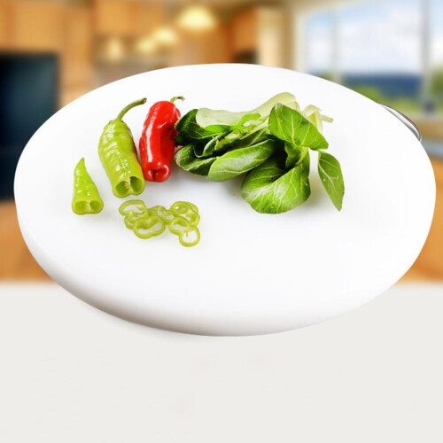 Round Plastic Cutting Board with Handle, NonSlip Surface, Easy Clean, Stain Resistant Kitchen Tool 1