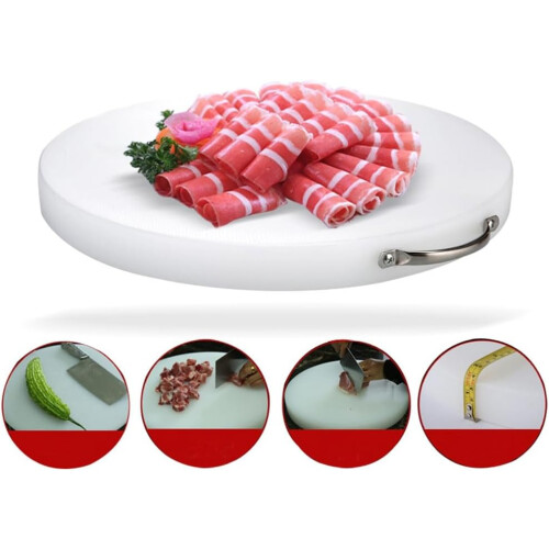 Round Plastic Cutting Board with Handle, NonSlip Surface, Easy Clean, Stain Resistant Kitchen Tool 2