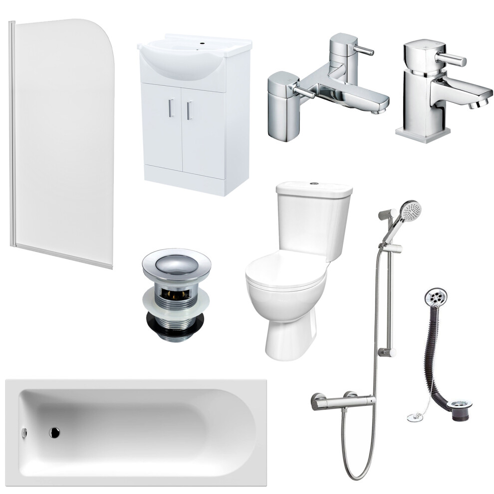 Nes Home Bathtub With Screen Close Coupled Toilet Basin Vanity Riser Shower Set 7770914757408