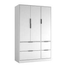 (White, White) FUJI Large Wardrobe 3 Door 4 Drawer Bedroom Furniture Clothes Cupboard Unit