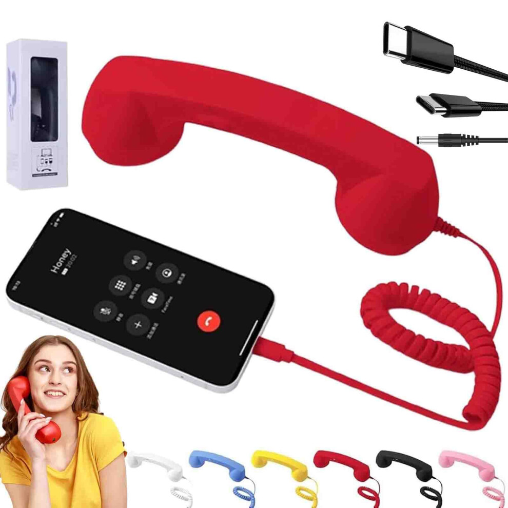Retro Phone Handset Bluetooth And Typec Vintage Wi Receiver With Microphone Clear Audio Red 9771547212690