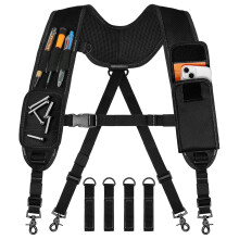 Heavy Duty Tool Belt Suspenders for Men with Magnetic Wristband, Padded Shoulder Support for Carpenter Electrician