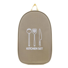 Camping Kitchen Organizer with Utensil Set, Weatherproof Outdoor Cookware Storage Bag for BBQ Travel (Khaki)