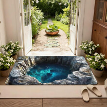 3D Illusion Rug with Realistic Deep Pit Design, NonSlip Indoor Outdoor Floor Mat, Blue 16' x 24'