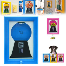 Candy Dispenser Picture Frame with PushButton, 2 in 1 Wall or Tabletop Candy Holder, Blue