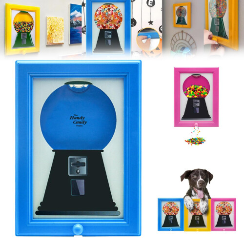 Candy Dispenser Picture Frame with PushButton, 2 in 1 Wall or Tabletop Candy Holder, Blue