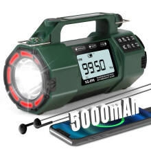 Emergency Weather Radio with NOAA Alerts, Solar Hand Crank, 5000mAh Replaceable Battery, AM FM SW, LED Flashlight and SOS