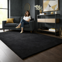 (60 cm x 110 cm (2ft x 3ft 7"), Black) Modern Living Room Rugs Fluffy Shaggy Bedroom Carpet Runner Indoor Outdoor Rug Floor Mats
