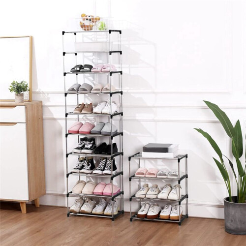 Stackable Small Shoe Rack, Entryway, Hallway and Closet Space Saving Storage and Organization (3-Tier, Black) 2