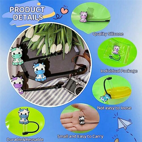 7Pcs Cow Straw Covers Cap, Dust-Proof Reusable Straw Cap Cute Straw Protector Cover for 7-8mm Straws 1