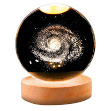 Kristallfarbenes Nachtlicht mit Geschnitzter Kristallkugel im Inneren, Leuchtendes Ornament, Sternenklares Geschenk mit Holzsockel, Galaxie