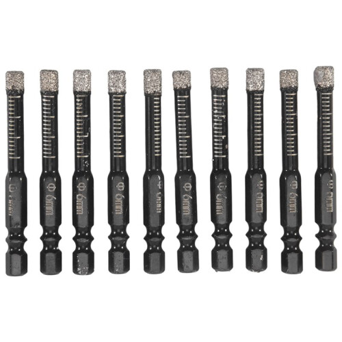 10Pcs Diamond Drill Bits,6mm Dry Diamond Core Drill Bit Set for Ceramic,Granite,Tile,Glass,Marble,Brick,Stone