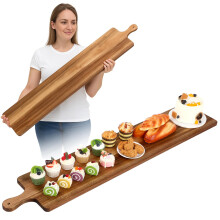 Extra Long Acacia Charcuterie Board with Handle, Large Wooden Cheese and Meat Serving Platter