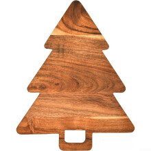Christmas Tree Cutting Board with Handle, DualSided Acacia Wood Holiday Cheese and Serving Tray