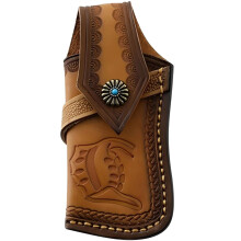 Leather Knife Sheath with Handcarved Floral Design, Vegetable Tanned, Western Folding Knife Holster