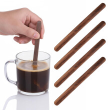 4 Pcs Wood Coffee Stirrers, Reusable Walnut Drink Stirrers Set with Ergonomic Grip, 6 Inch