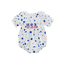 (6-12 Months, White) Tutine per bambine, abbigliamento per il Giorno dell'Indipendenza, maniche corte, ricamo lettere, stampa stelle.