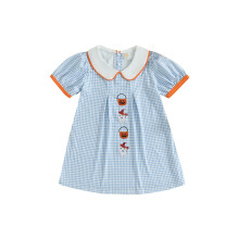 (6-7 Years, Sky Blue) Mädchen Halloween-Kleid mit Kürbis- und Geisterstickerei, Puppenkragen, kurzärmelig für Kleinkinder