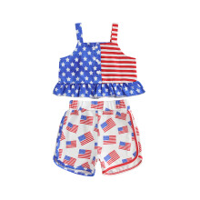 (2-3 Years, Multicolor) Conjunto para Bebê Menina: Blusa Sem Mangas com Estrelas e Listras e Shorts com Bandeira dos EUA.