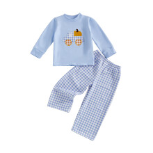 (6-7 Years, Sky Blue) Halloweenský outfit pro batole - dýňový náklaďák, tričko s dlouhým rukávem, kalhoty, sada 2 kusů
