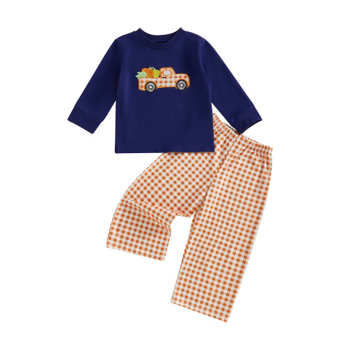 (6-7 Years, Dark Blue) Conjunto de 2 calça xadrez.