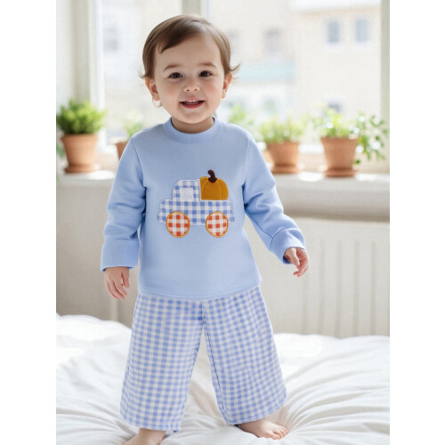 (6-7 Years, Sky Blue) Conjunto de 2 calça xadrez. 2