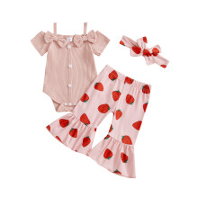 (3-6 Months, Pink) Conjunto de verão para bebê menina: body curto, calça boca de sino e faixa de cabelo (3 peças)