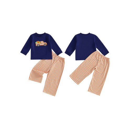 (6-7 Years, Dark Blue) Conjunto de 2 calça xadrez. 1