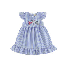 (5-6 Years, Sky Blue) Mädchenkleid zum 4. Juli, mit fliegenden Ärmeln, Rundhalsausschnitt, Sternenstickerei, A-Linien-Streifen