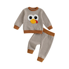 (3-6 Months, Brown) Conjunto de Roupa Infantil Unissex para o Halloween com Blusa Bordada de Abóbora/Fantasma/Árvore/Peru (2 peças)