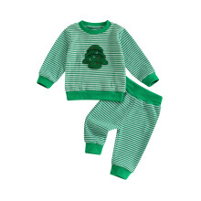 (12-18 Months, Green) Conjunto de Roupa Infantil Unissex para o Halloween com Blusa Bordada de Abóbora/Fantasma/Árvore/Peru (2 peças)