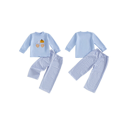 (5-6 Years, Sky Blue) Conjunto de 2 calça xadrez. 1