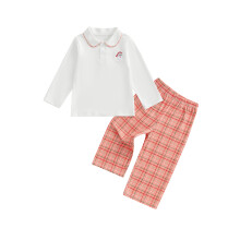(6-12 Months, White) Vánoční kostým pro chlapečka, košile s dlouhým rukávem, kostkované kalhoty, sada 2 kusů