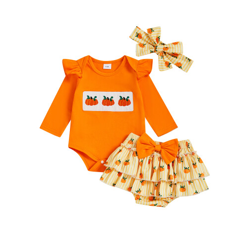 (6-9 Months, Orange) Completo per bambina 3 pezzi.