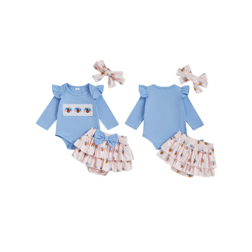 (0-3 Months, Sky Blue) Completo per bambina 3 pezzi. 1