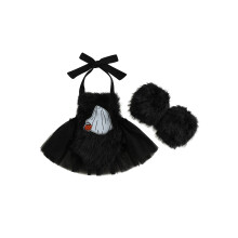 (18-24 Months, Black) Neugeborenen-Mädchen-Outfit, ärmelloser Strampler mit Fell-Patchwork und Beinstulpen, Halloween-Kleidung