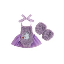 (6-12 Months, Purple) Neugeborenen-Mädchen-Outfit, ärmelloser Strampler mit Fell-Patchwork und Beinstulpen, Halloween-Kleidung